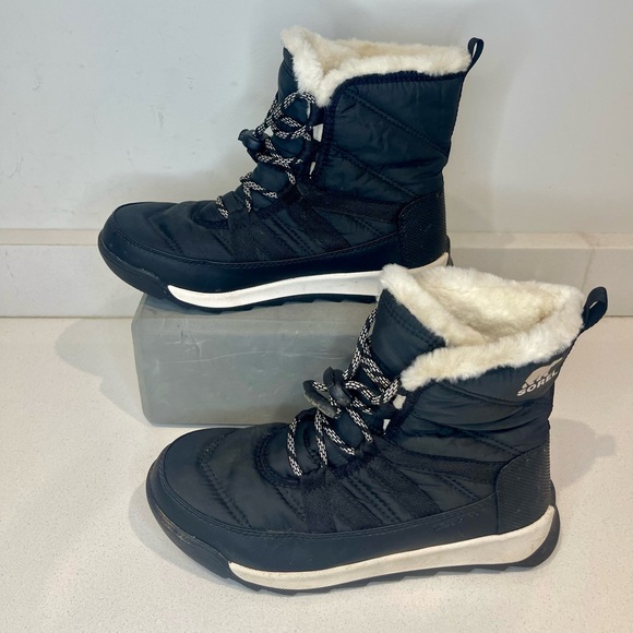 SOREL WHITNEY II white fur black WINTER BOOT waterproof toggle big girl sz 4 - Picture 2 of 15
